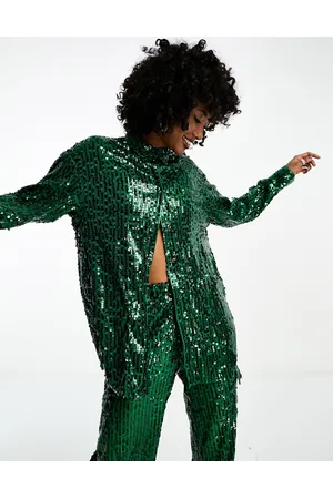 Extro & Vert Oversized sequin shirt co-ord in emerald