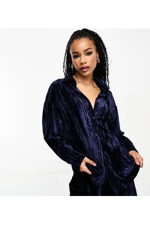 Extro & Vert Petite Oversized velvet shirt co-ord in midnight