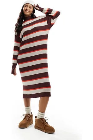 Object Knitted high neck midi jumper dress in stripe
