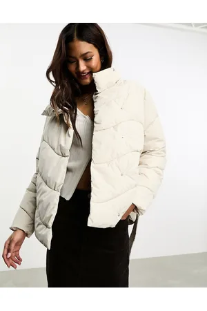 VERO MODA Funnel neck padded jacket with belt in cream