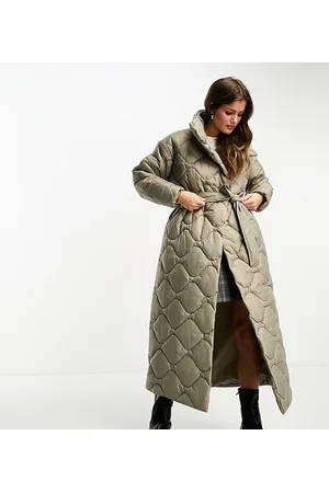 VERO MODA Quilted high neck maxi puffer coat in stone