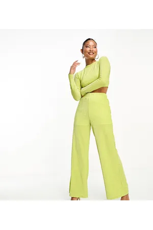 Collective The Label Metallic knit trouser co-ord in olive