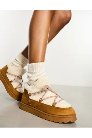 South Beach Borg mini snow boots in cream and tan