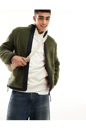 Farah Pato sherpa zip thru jacket in khaki