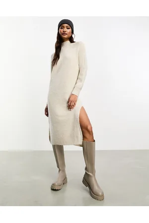 ONLY High neck maxi jumper dress in cream