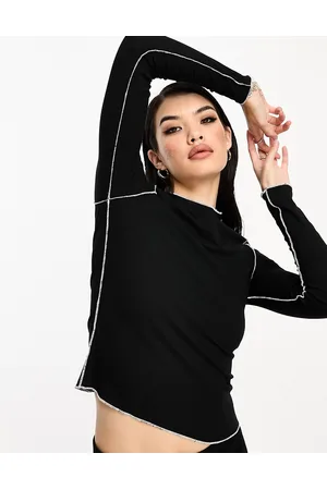 VERO MODA Ribbed long sleeve top in with contrast seam detail