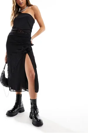 Reclaimed Midi skirt with lace and flower corsage detail in