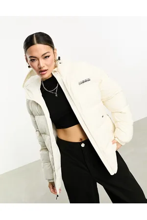 Napapijri Box Mid length water-repellent hooded puffer jacket in cream