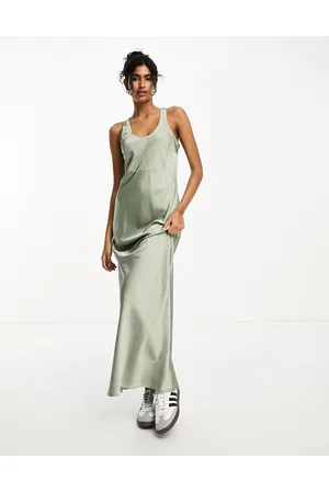 River Island Studded maxi slip dress in sage