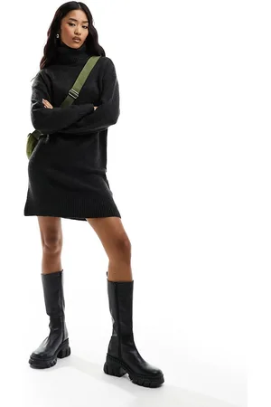 New Look Roll neck knitted mini dress in dark