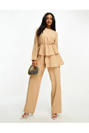 Trendyol Modest jumpsuit with peplum detail in camel