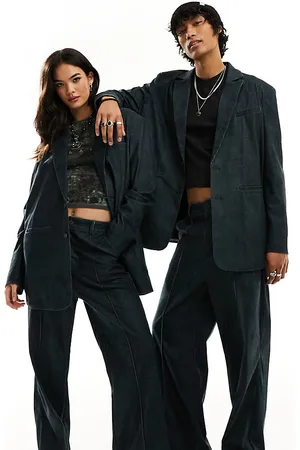 Reclaimed Unisex washed oversized cord blazer in charcoal co-ord