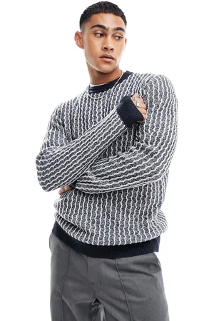 Brave Soul Contrast collar colour twist jumper in & white