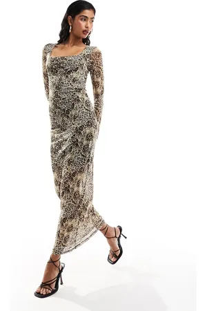 Object Mesh square neck maxi dress in animal print