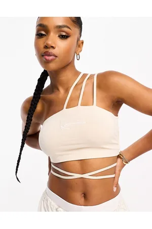 Karl Kani Logo tie front crop top in beige