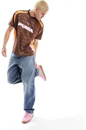 PUMA Retro printed football jersey in and orange