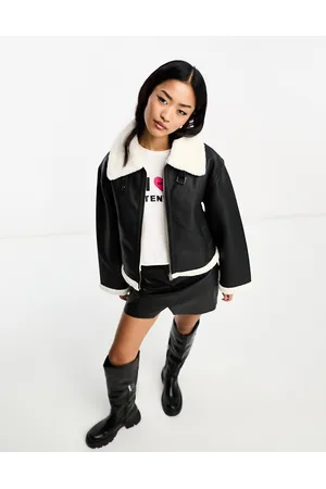 Pimkie Borg collar faux suede jacket in