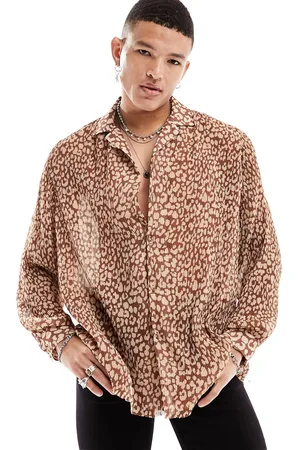 ASOS Relaxed revere shirt in leopard print plisse