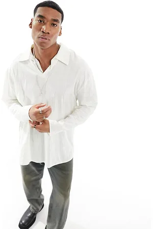 Reclaimed Textured long sleeve shirt in ecru