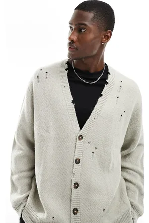ASOS Oversized knitted plush cardigan with nibbling in stone