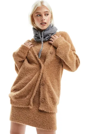 ASOS Knitted fluffy cardigan co-ord in camel