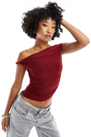 ASOS Slinky twisted off the shoulder asymmetric top in wine