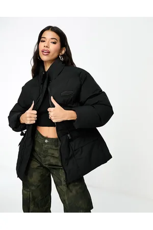 The Couture Club Oversized pleated puffer jacket in with tie waist detail