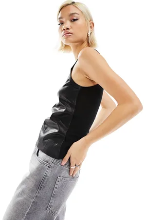 MANGO Leather look front vest in