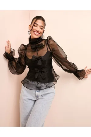 ASOS Organza long sleeve top with bow detail and cami in