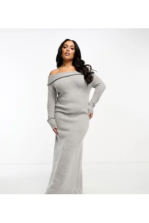 COLLUSION Plus knitted bardot maxi dress in light