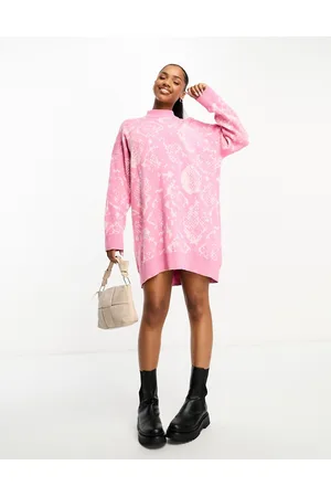 Monki Oversized knitted mini dress in snake print