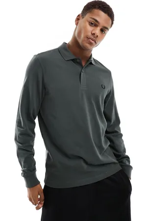 Fred Perry Plain long sleeve polo shirt in field