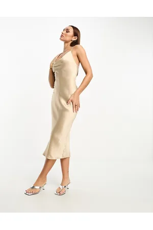 Pretty Lavish Strappy back midi dress in metallic