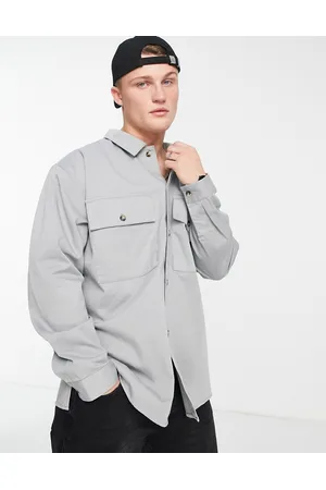 Topman Long sleeve super oversized overshirt in charcoal