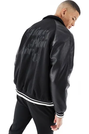 Pull&Bear Faux leather sleeve bomber jacket in