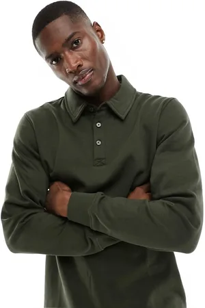 Only & Sons Sweat longsleeve polo in khaki