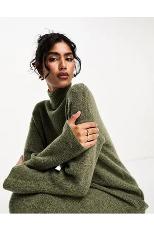 SELECTED Femme high neck knitted maxi dress in khaki