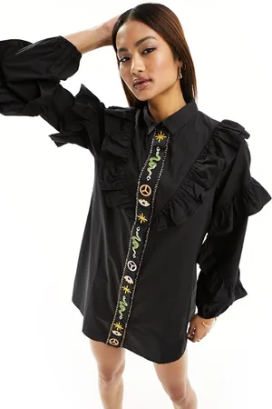 Never Fully Dressed Ruffle sleeve embroidered shirt mini dress in