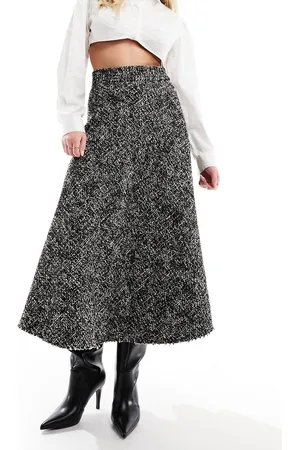 MANGO Tweed style midi skirt in