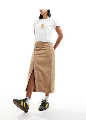 MANGO Cord button down skirt in