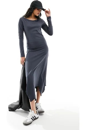 ONLY Hanky hem maxi dress in charcoal