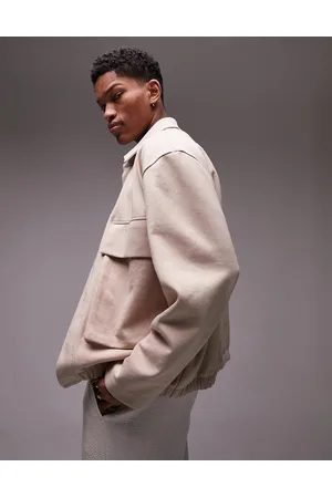 Topman Oversized jersey jacket with pockets in stone
