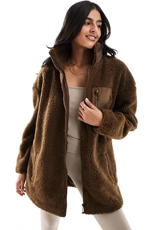 ONLY Roll neck teddy fleece jacket in chocolate