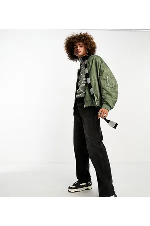 COLLUSION Oversized distressed printed bomber jacket in