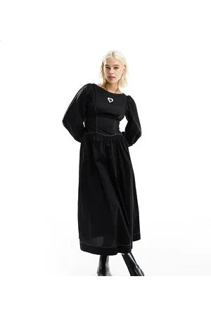 COLLUSION Cotton corset maxi dress with contrast stitch in