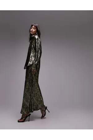 Topshop Co-ord midi bias skirt in gold