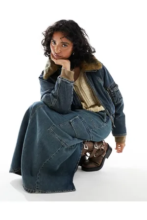 Guess Fur denim bomber jacket in