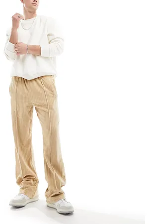 SEAN JOHN Script logo jersey joggers in beige striped velour