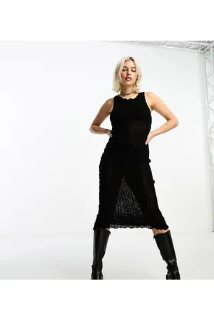 COLLUSION Lettuce hem sleeveless slash neck knitted maxi dress in