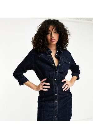 ONLY Denim button down mini dress in dark
